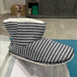 torrid Black and White Striped Faux-Shearling Ankle Booties